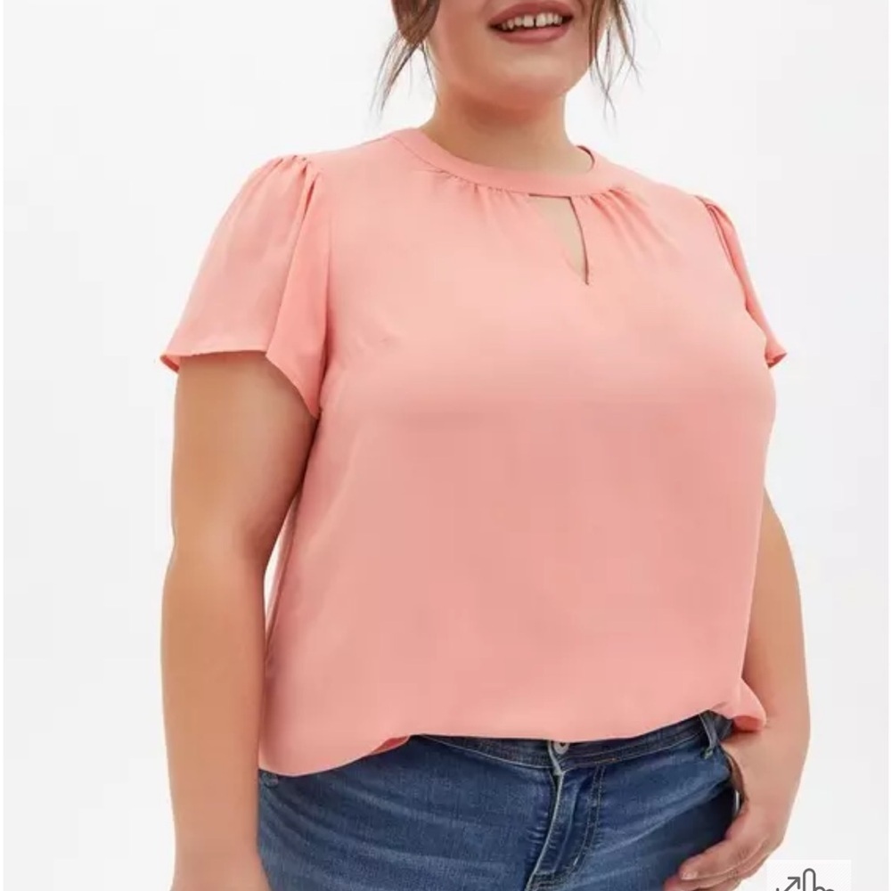 TORRID Georgette Keyhole Top Blouse with Flutter Sleeves - Peach - Size 1 - Picture 6 of 7